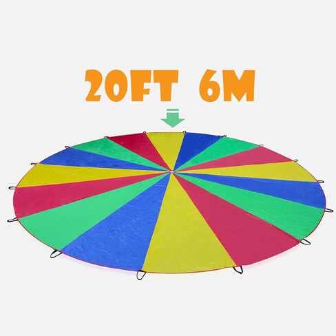 Voilamart Parachute 20FT 16 FT Play Parachute للأطفال الأطفال قوس قزح المظلة للأطفال مع مقابض حقيبة حمل مضغوطة للعب الجماعي التعاوني في الهواء الطلق in Kuwait