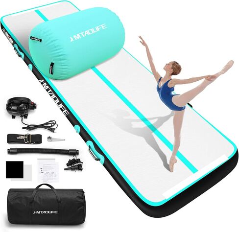 Gymnastics Mat Air Tumble Track[with SHOULDER STRAP], 6.6/10/13/16/20ft Inflatable Training for Kids, Thickness Floor with Electric Pump Home/Water Fun/Train New Green/White in Saudi Arabia