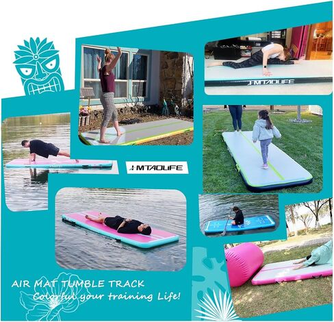 Gymnastics Mat Air Tumble Track[with SHOULDER STRAP], 6.6/10/13/16/20ft Inflatable Training for Kids, Thickness Floor with Electric Pump Home/Water Fun/Train New Green/White in Saudi Arabia