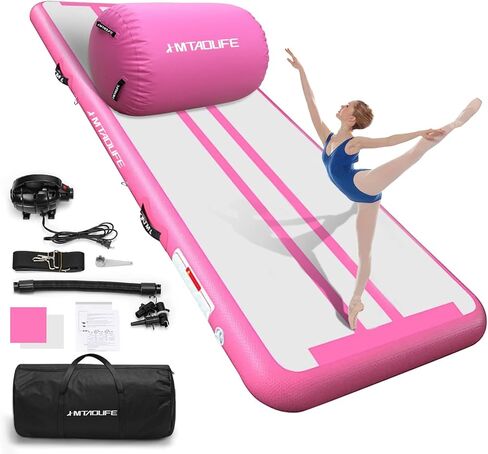 Gymnastics Mat Air Tumble Track[with SHOULDER STRAP], 6.6/10/13/16/20ft Inflatable Training for Kids, Thickness Floor with Electric Pump Home/Water Fun/Train New Green/White in Saudi Arabia