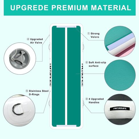 Gymnastics Mat Air Tumble Track[with SHOULDER STRAP], 6.6/10/13/16/20ft Inflatable Training for Kids, Thickness Floor with Electric Pump Home/Water Fun/Train New Green/White in Saudi Arabia