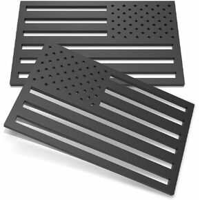 Muzzys (Set of Two) 3"x5" All Black Subdued Raised Left & Right American Flag Decal Emblem Sticker Badge NO Quarter Given United States Stick On Car Truck Window Glass, Made in The USA