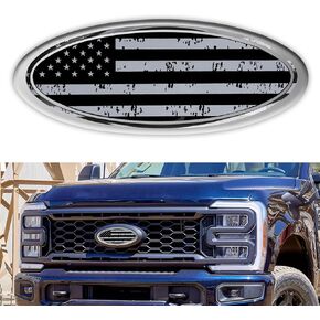 Front Grille Emblem for Ford, 9 Inch Rear Tailgate Grey American Flag Oval Emblem for Ford, Car Exterior Accessories Replacement for Ford F150 F250 F350 Edge Explorer Ranger Expedition