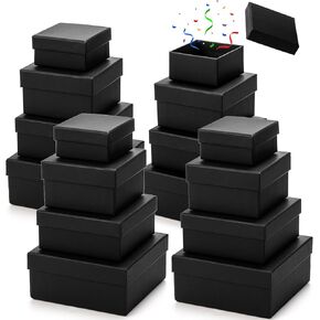 16 عبوة من صناديق هدايا التعشيش المربعة من بيكيث مع أغطية، صندوق هدايا أسود صغير بأحجام متنوعة للهدايا، صناديق قابلة للتكديس لتغليف هدايا أعياد الميلاد وحفلات الزفاف وعيد الحب وحفلات عيد الميلاد in Kuwait