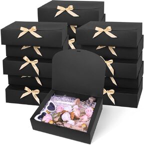 Xylitic 15Pack Gift Boxes with Lids,12×9.8×3.1 Inch Bridesmaid Proposal Box with Gold Ribbon, Black Boxes for Gifts, Baby Shower, Graduation, Bachelor, Party, Wedding, Birthday,Valentine's Day.