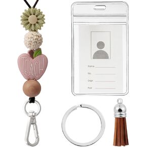 2024 Teacher Lanyard for ID Badge Holder and Keys, Super Cute Silicone Beaded Lanyard for Women