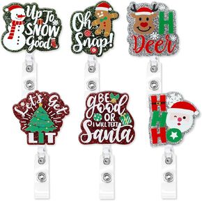 Xylolfsty 4PCS Funny Christmas Badge Reels Acrylic Retractable Nurse Badge Holder with Alligator Clip Glitter Reindeer Snowman Gingerbread Christmas Tree Cute Badge Reel for Nurse Student Teacher Gift in Kuwait