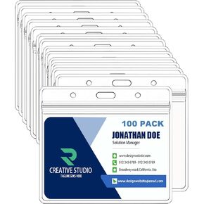 Horizontal Badge Holder, Extra Thick ID Card Name Badge Holder, Name tag Holder with Waterproof Type Resealable Zip (100 Pcs)