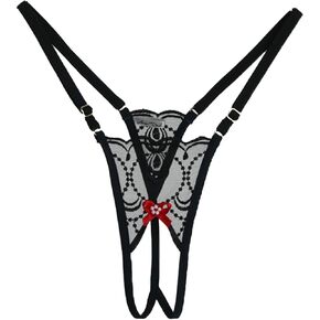 ANGE DÉCHU Womens Sheer See Through Lingerie in Black lace Fully Adjustable Panties g String Handmade by Ange dechu