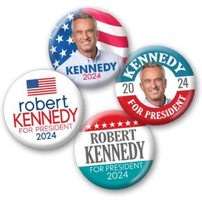 Robert F. Kennedy 2024 Buttons - 4-Pack - Classic and Modern Campaign Designs - Photo With Flag, Vintage Circle and Preppy Look - 2.25 Inch Pins