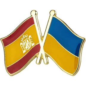 Spain Spanish Ukraine Ukrainian National Flag Crossed Flags Friendship Love Alliance Allies 1" Enamel Pin
