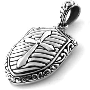 925 Sterling Silver Crusader Cross Shield Pendant