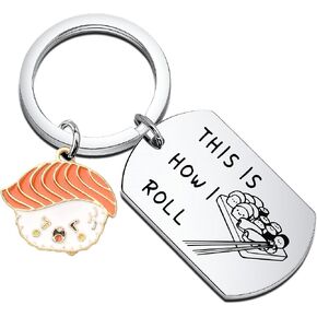 MAOFAED Sushi Gift Sushi Jewelry Sushi Lover Keychain This How I Roll Keychain Sushi Chef Gift