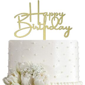 Happy Birthday Cake Topper for Birthday Party Decorations, Mirror Gold Acrylic