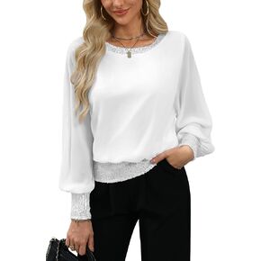 For G and PL Women's Fall Winter Chiffon Shirt Sparkle Sequin Crewneck Long Sleeve Dolman Top Blouses