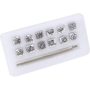 Leather Stamps 12Pcs Flower Design Stamping Punch Tool, Tang Flower Leather Stamp, DIY Flower Pattern Leather Craft Stamps with Handle, DIY Leather Craft Printing Tools