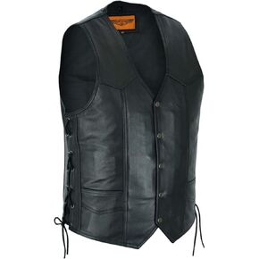 GARGOYLE BELLS Mens Black Leather Vest Premium Cowhide Leather Vest with Liner&Snap Motorcycle Biker Vest For Men