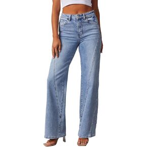 cffvdiz Women's Bootcut Jeans Casual Comfortable Spliced Wide Leg Denim Pants