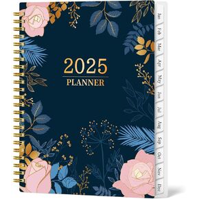 2025 Planner Weekly and Monthly - Jan 2025 - Dec 2025, 8.5" x 11" with Tabs, Large Agenda Planner with Spiral Binding, Flexible Cover - Blue