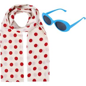 Lucy Costume Pink Polka Dot Scarf Blue Glasses for Women Halloween Cosplay Costume Set 2PCS