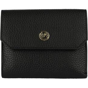 Vera pele womens Italian Leather wallet Made in Italy 3 credit cards cells id (BLACK)
