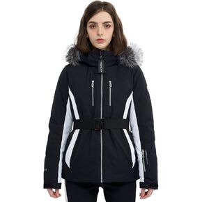 Women Ski Jacket Snowboard Fitted Slim Fit Short Snow Coat Belted Mountain Waterproof Insulated Warm Winter