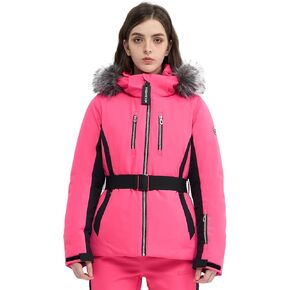 Women Ski Jacket Snowboard Fitted Slim Fit Short Snow Coat Belted Mountain Waterproof Insulated Warm Winter