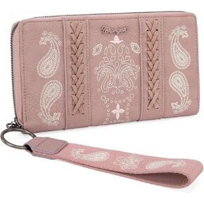 Montana West × Wrangler Wristlet Wallets for Women, Large Bifold Wallet, Boho Western Cash Wallets, Black