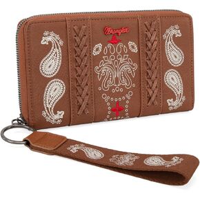 Montana West × Wrangler Wristlet Wallets for Women, Large Bifold Wallet, Boho Western Cash Wallets, Black