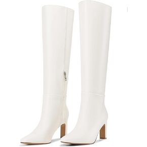 Knee High Boots with Block Heel Pointed Square Toe Side Zipper Tall Boots