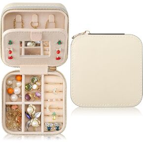 Genuine Leather Travel Jewelry Case Organizer with Mirror for Women, Small Jewelry Box Portable Mini Jewelry Case for Earring, Ring, Necklace, Bracelet（Green）