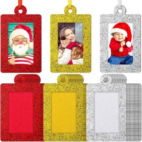 Jetec 36 Pieces Glitter Photo Frame Ornaments Bulk Christmas Tree Decorations Mini Felt Picture Frame Small Hanging Frame Xmas Gifts 2022 for Holiday Party Favors Supplies (Red, Green)