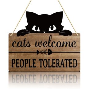 Cats Welcome People Tolerated, Cat Lover Gifts for Women, Cat Gift for Pet Shop Home Decor, Cat Mom, PVC Hanging Cat Wall Décor