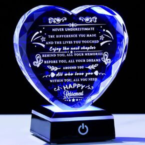 Retirement Gifts for Women Men with Colorful LED Base Best Heart Happy Retirement Plaque Gift for Coworkers Boss Going Away Goodbye for Retired Friends Teacher Police Firefighter Nurse