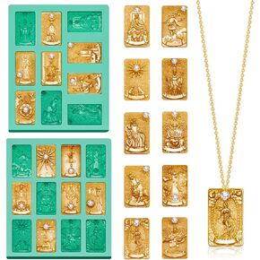 22 Different Tarot Cards Resin Molds Silicone Resin Molds Major Arcana Cards Molds for Epoxy Resin with 22 Pcs Clear Cubic Zirconia for Necklace Jewelry DIY