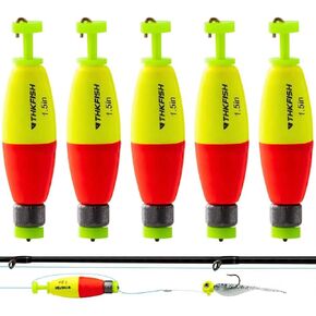 THKFISH Fishing Bobbers EVA Foam Floats Weighted Bobbers for Fishing Floats for Crappie Red/Yellow Snap-On Spring Fishing Buoy 5PCS /10pcs