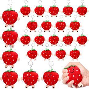 XunYee 24 Pcs Cute Strawberry Fruit Keychains Strawberry Plush Pendant Red Strawberry Plush Stuffed Keychain Kawaii Strawberry Purse Charm Strawberry Goodie Bag for Strawberry Party Favor Supplies