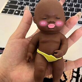 Squeeze Black Baby Doll with Makeup DIY Toy, Squishy Stress Relief Fidget Doll Toys Support Underwear Removal, Novelty Decompression Stretchy Toys for Women Girls Adults Kids (White)
