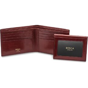 Bosca Men's Italian Leather Bifold Wallet with Removable ID Passcase, RFID Blocking, 8 Card Slots, and Divided Currency Well - Made in Italy, Dark Brown