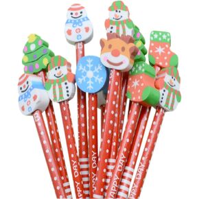 Yansanido Pack of 40 Christmas Pencils for Kids with Eraser Bulk Wood Pencils 8.2'' Xmas Pattern for Gift (40pcs with eraser-Christmas styles)