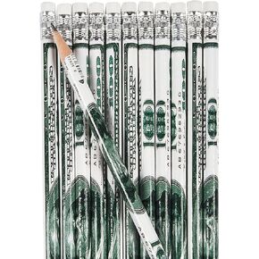 Fun Express 24 ~ Money Pencils ~ Hundred Wrapped Design ~ 7.5" / #2 Lead
