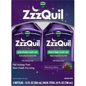 ZZZQuil, Nighttime Sleep Aid Liquid, Soothing Sleep, 50mg Diphenhydramine HCl, Chamomile Honey Flavored, No.1 Sleep Aid Brand, Fall Asleep Fast, Non-Habit Forming, 24 FL OZ