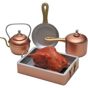 The Queen's Treasures 18 Inch Doll Baking Accessories, 7 Piece 18 Copper Look Kitchen Pots, Pans, Tea Kettle, Plus Roast Chicken, Compatible with American Girl Dolls Kitchens & Furniture