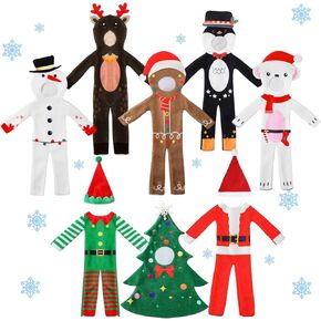 8 Pcs Christmas Elf Doll Clothes Bulk Christmas Elf Doll Costume Set Christmas Tree Elf Doll Decor Snowman Snowflake Doll Costume Accessories for Xmas Decoration (Classic Style)