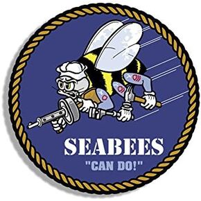 Round Seabees Can Do Seal Sticker (Logo Engineer Construction cb ncf Navy Insignia Vinyl Decal for Car Truck Cooler (3 inch) USN Licensed
