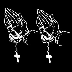 2 Pcs/Set White Hands Praying Pearl Jesus Car Sticker, Personalized Rosary Car Sticker, Waterproof Christ Decal Stickers Bumper Stickers for Laptop Motorcycle Door Wall Decoration