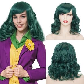 TESS Short Green Wig with Bangs 12 Inch Green Wigs for Women Costume Wigs for Women Synthetic Wig for Cosplay Costume Halloween Party