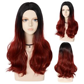 Anogol Ombre Red Wig Cosplay Long Wavy Wig for Women Synthetic Red Wig with Middle Part For Women Girls Men Boys Dress Up Wig For Anime Cartoon Costume Party Wig For Halloween Wig For Christmas Wig