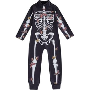 Kuriozud Kids Toddler Girls Halloween Costume Zipper Long Sleeve Skeleton Jumpsuit Little Girl Halloween Clothes Outfit