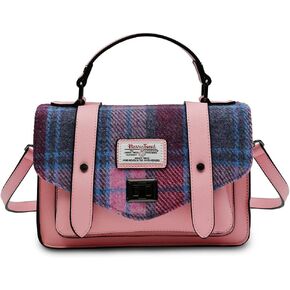 Harris Tweed Pink Blue Tartan Medium Satchel, Pink, One Size